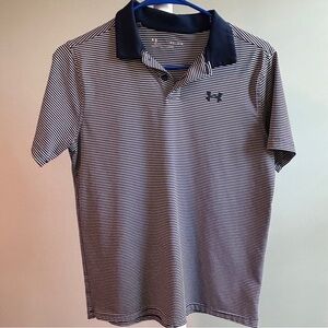 Under Armour Boy’s Striped Golf Polo - Navy and White